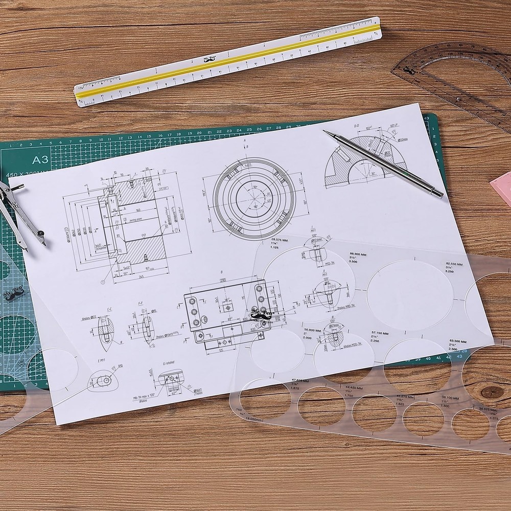 Quality Plastic Circle Templates - Ideal for Drafting with Integrated Ruler