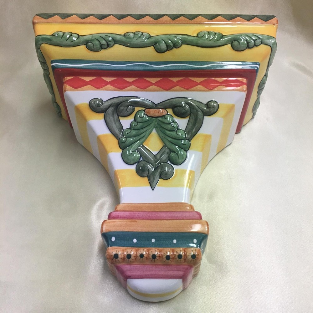 Ceramic Wall Shelf Corbel Tuscan Style Multicolor Decorative 10”