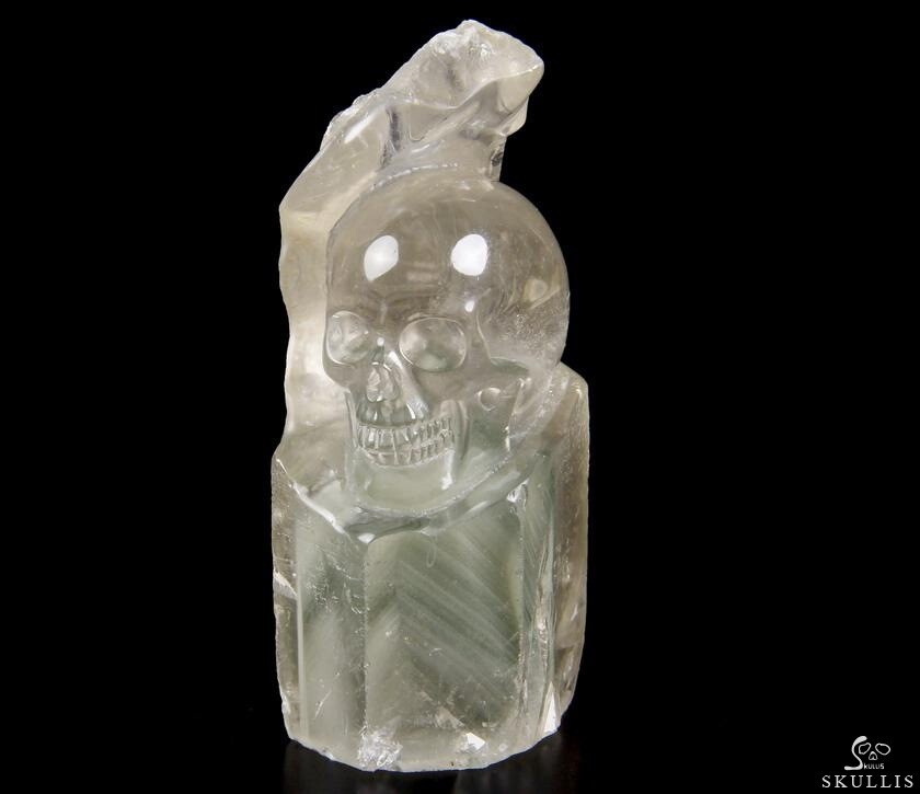 3.5" Phantom Quartz Rock Carved Crystal Skull