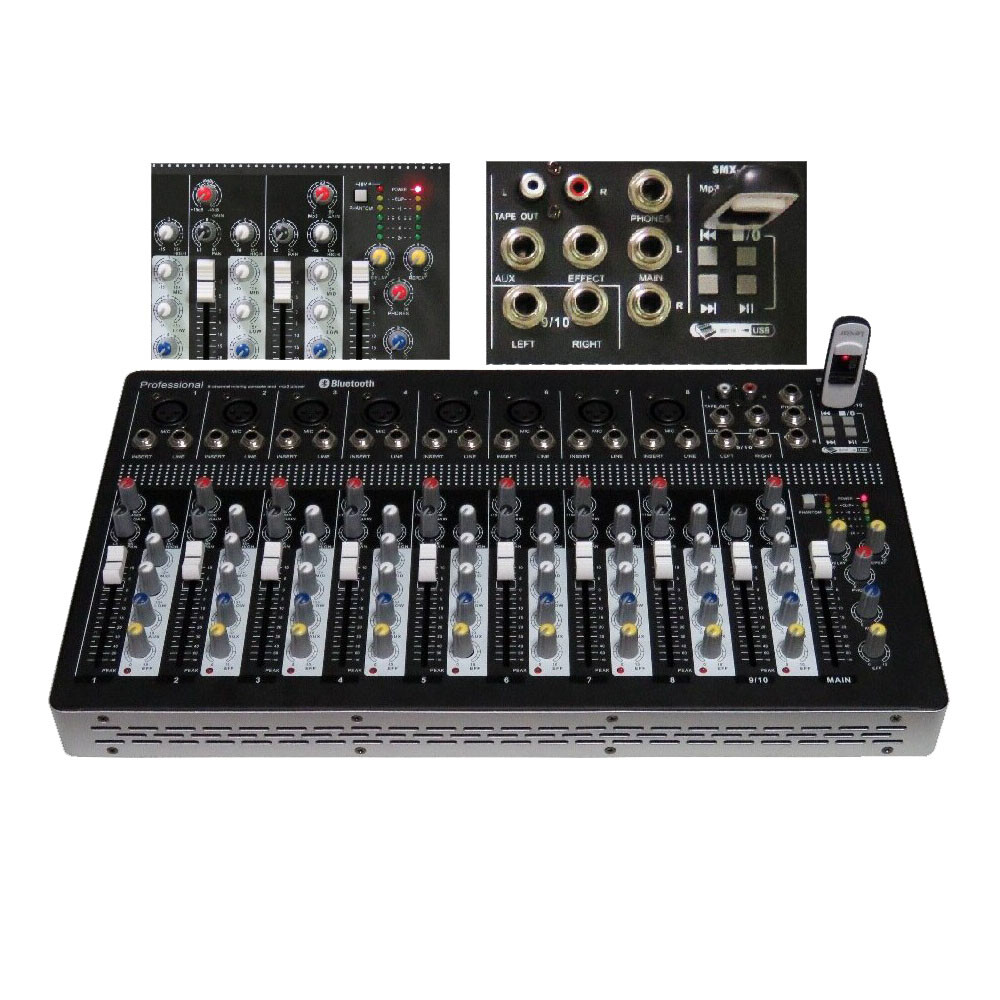 10CH Audio Sound Mixer Function Recording Mixing Console Effects Bluetooth Mix