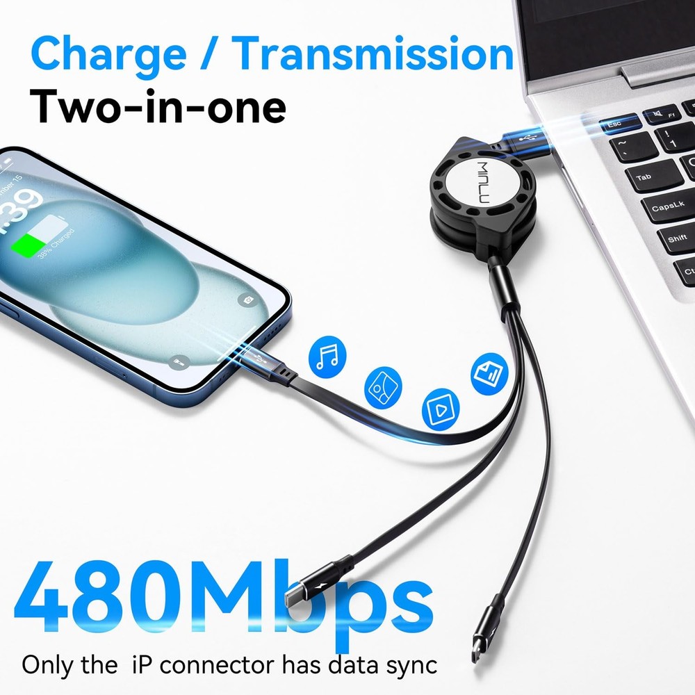 Multi Charging Cable [2Pack 4Ft] 3 in 1 Retractable Fast Charger Multi...