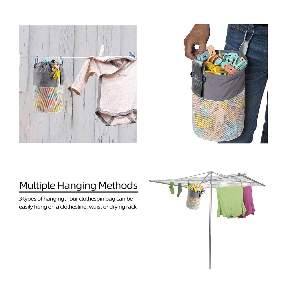 Mesh Clothespin Bag Holder Outside, Multiple Hanging Methods Clothes Pin Bag ...