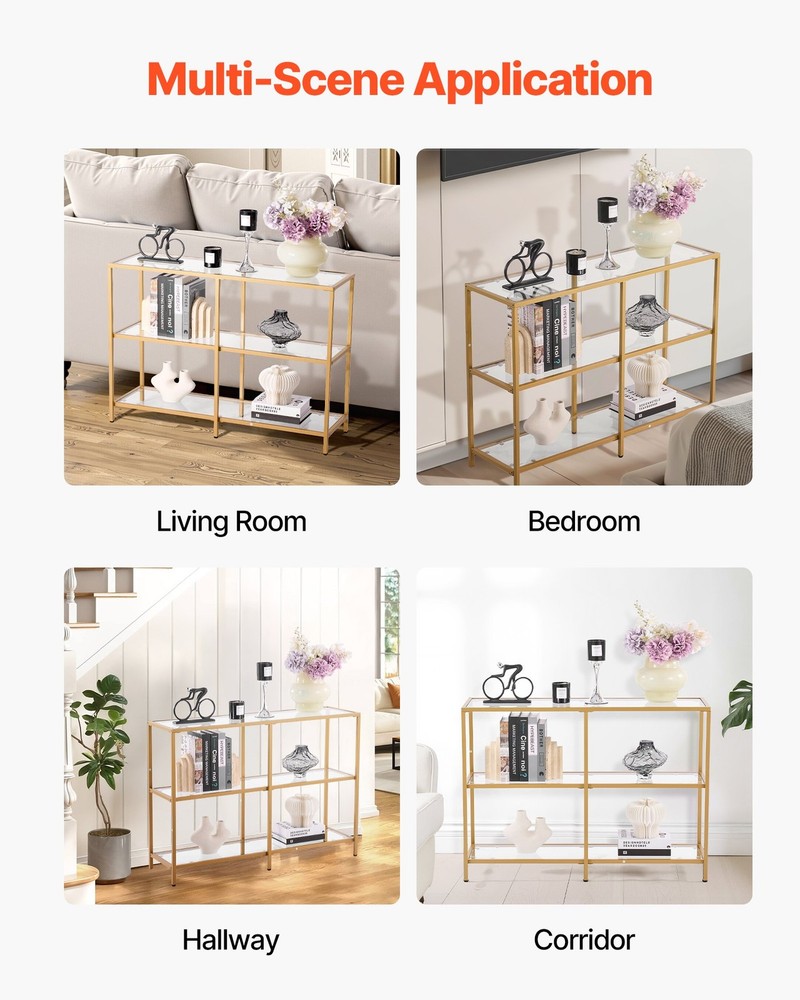 [New]3-Tier Glass Console Table,Modern Rectangle Sofa Side Table w/Tempered Glas
