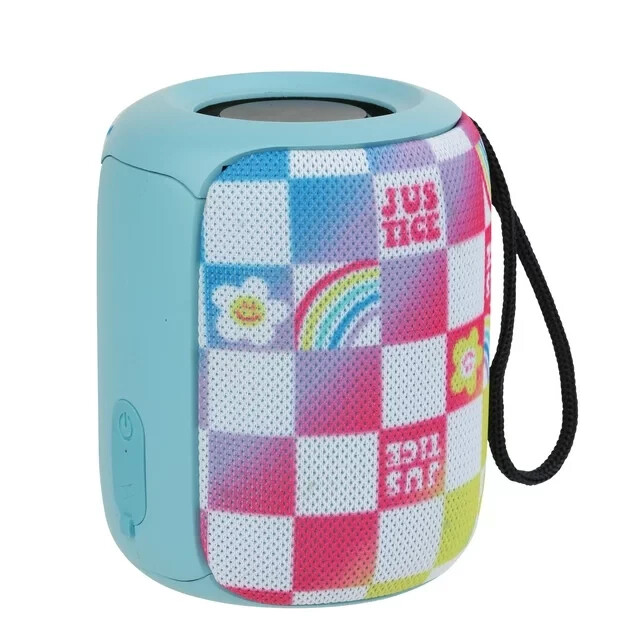 JUSTICE Waterproof Wireless Bluetooth Powerful Speaker-Rainbow Checkerboard -NIB