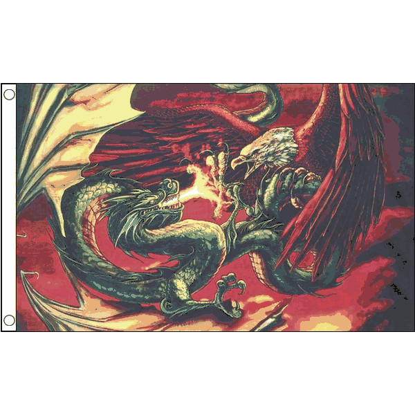 5ft x 3ft (150 x 90 cm) Dragon v Eagle Fire Mythical Polyester Banner Flag