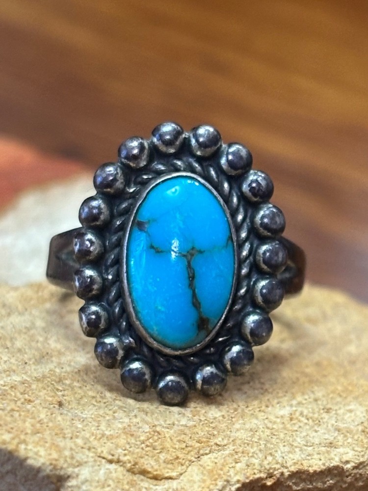 Vintage Sterling Silver Turquoise Ring Size 6.75