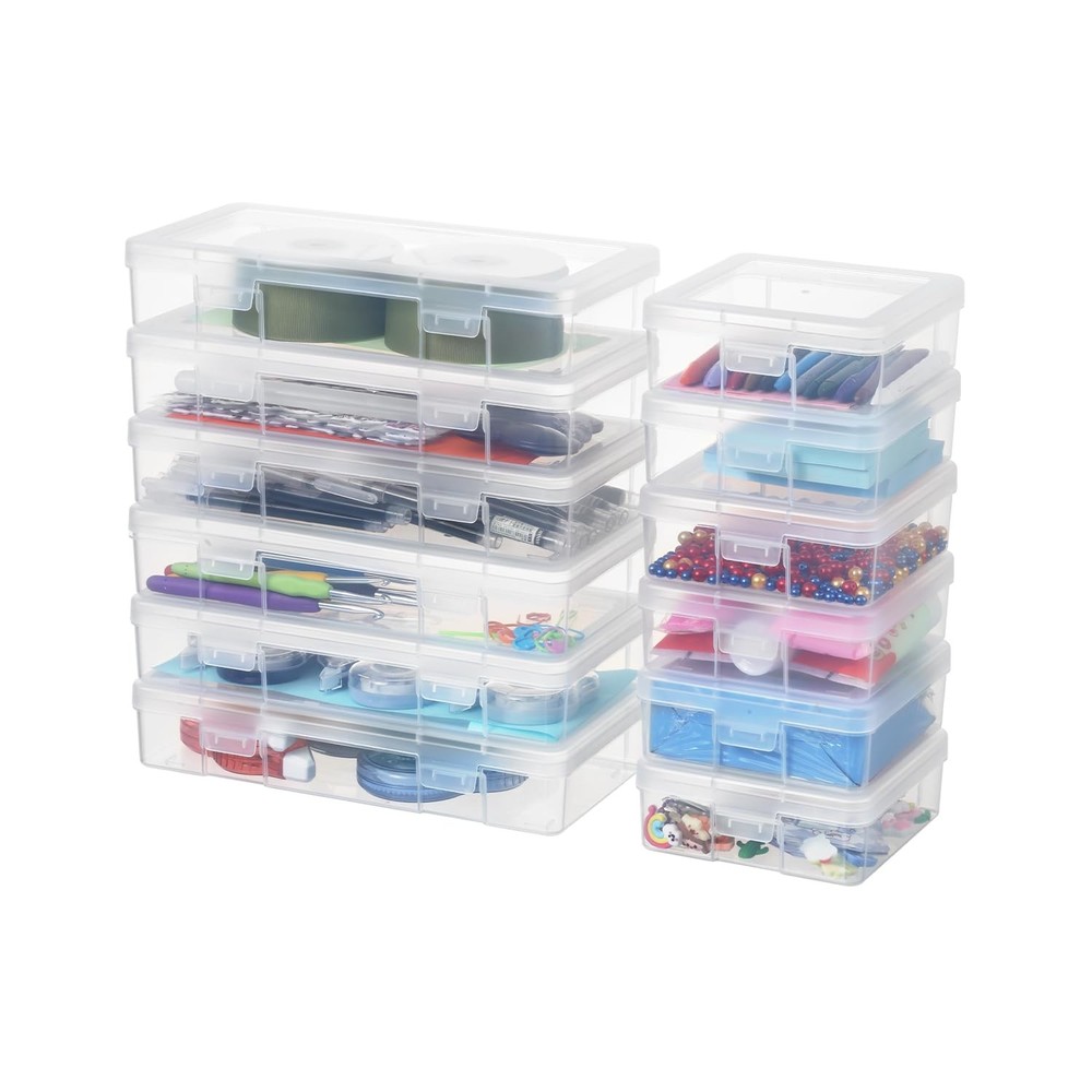 novelinks Stackable Plastic Clear Storage 6 Pack Small + 6 Medium -Clear