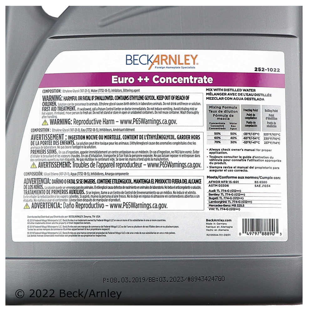 Anti-Freeze Beck/Arnley 252-1022