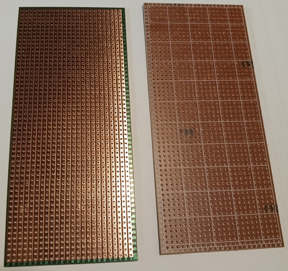 Prototype circuit boards 14.5 x 6.5 cm tinned one side w/ linear pattern PCB x 2