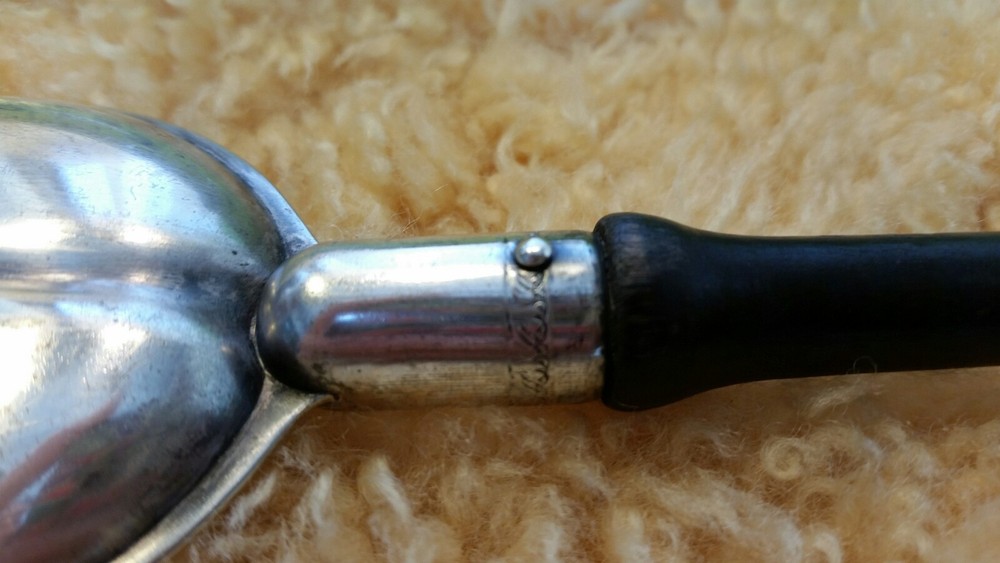 Antique Spoon Fork Hallmarked Nickel Silver Serving Fork Spoon Ebony Wood