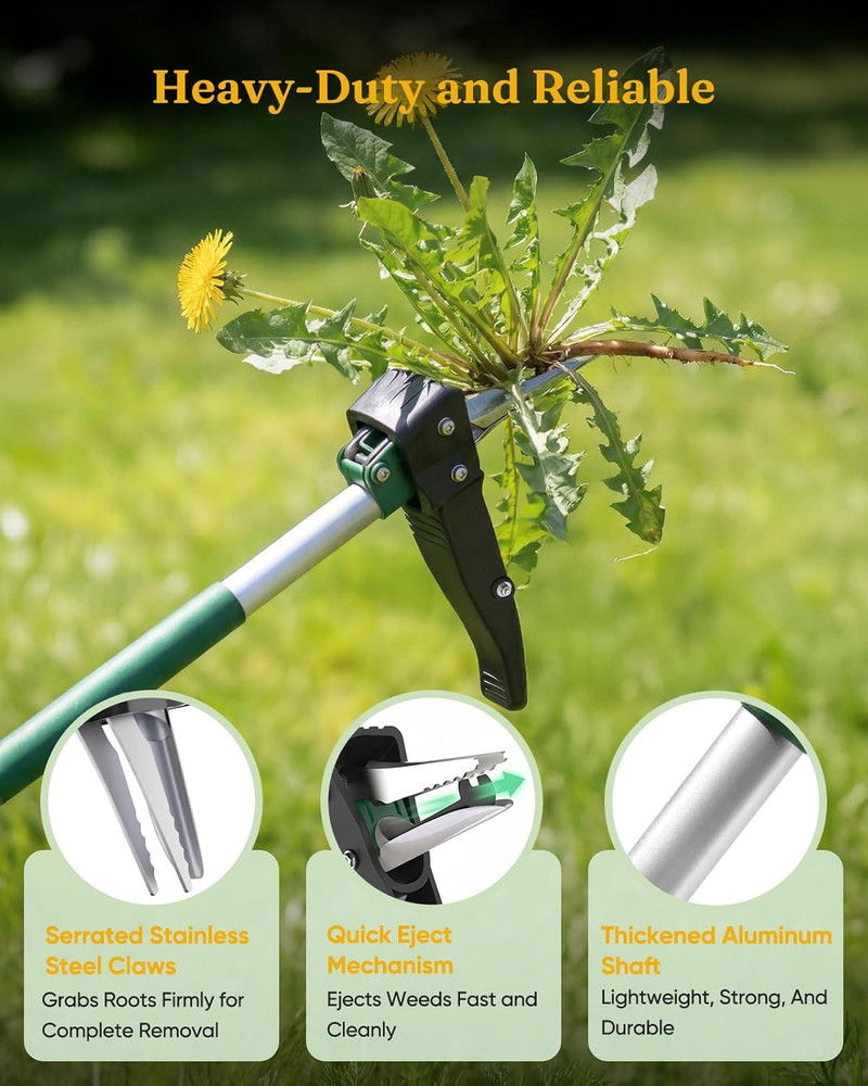 Stand up Weed Puller Tool, Claw Garden Weed Removal Tool with Eject Mechanism, H