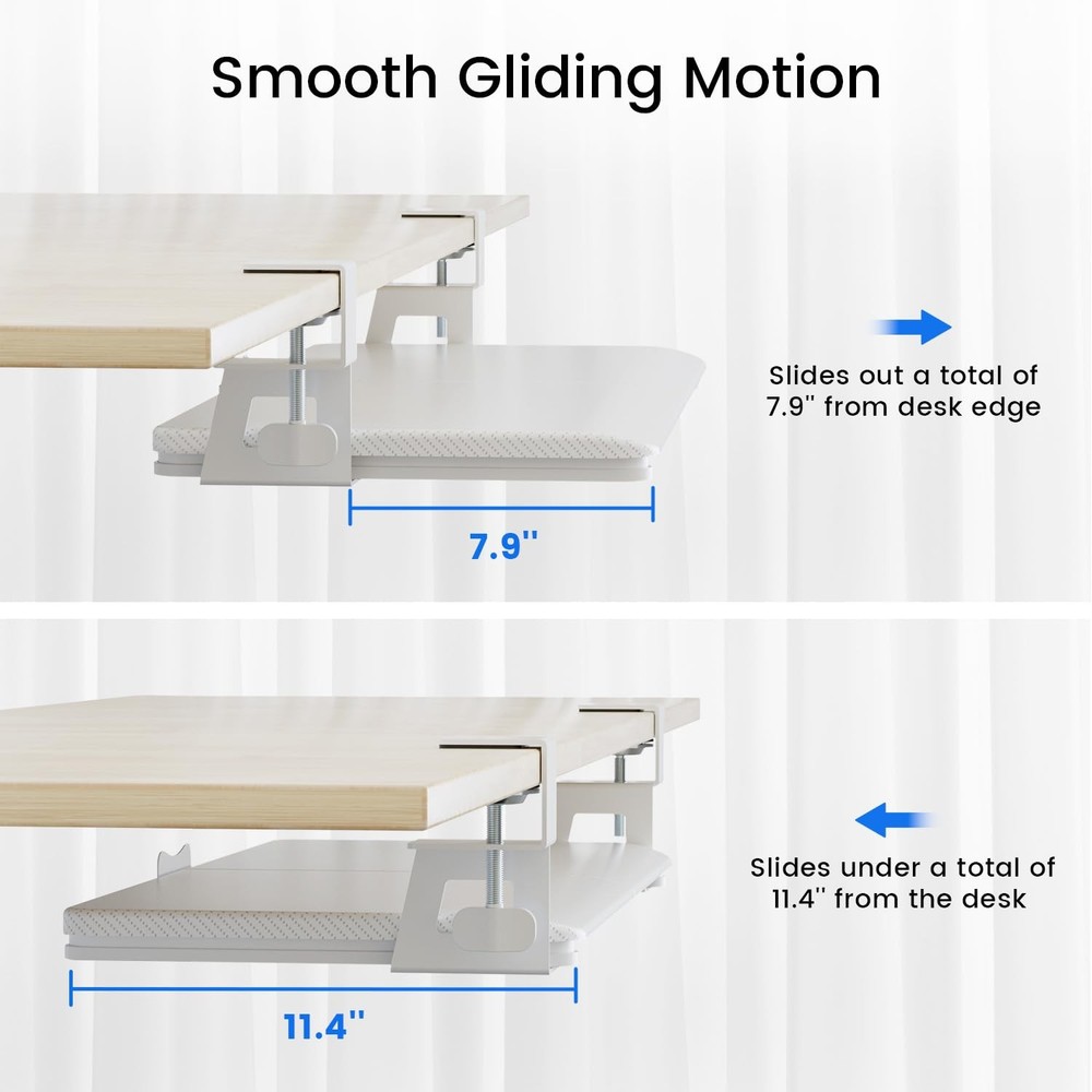 Large Keyboard Tray Under Desk Pull Out with Extra Sturdy C Clamp Mount Syste...