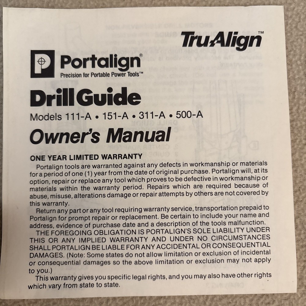 PORTALIGN #151-A PRECISION DRILL GUIDE W/ MANUAL NEW OPEN BOX