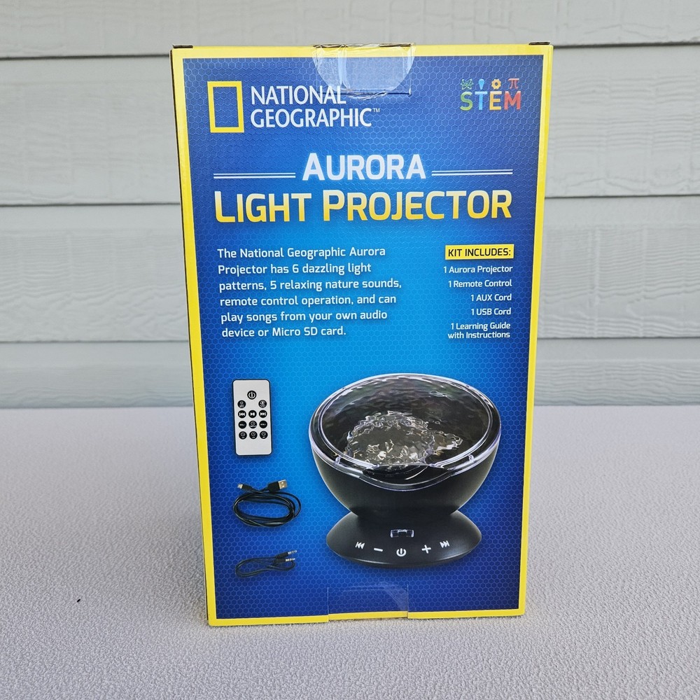 National Geographic Aurora Light Projector STEM 6 Light Patterns 5 Nature Sounds