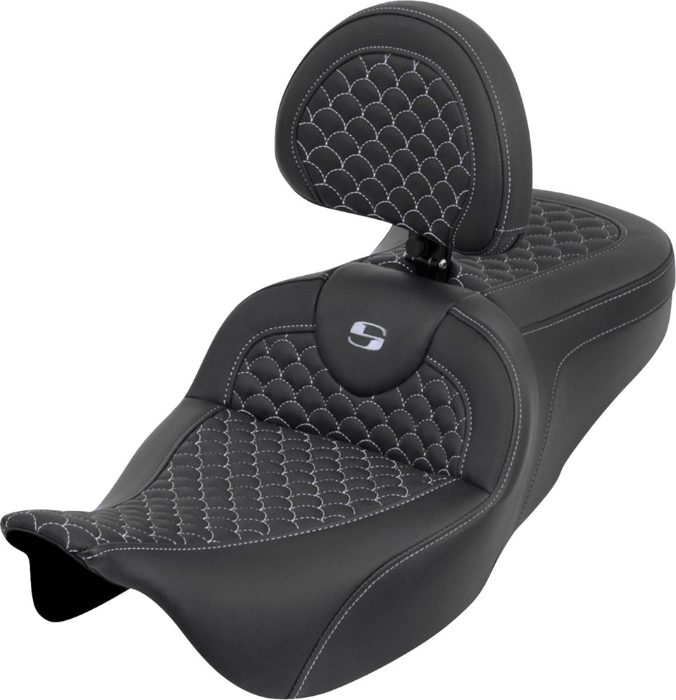 SADDLEMEN Roadsofa™ Seat - Dragon Scale - Silver Stitch - with Backrest -