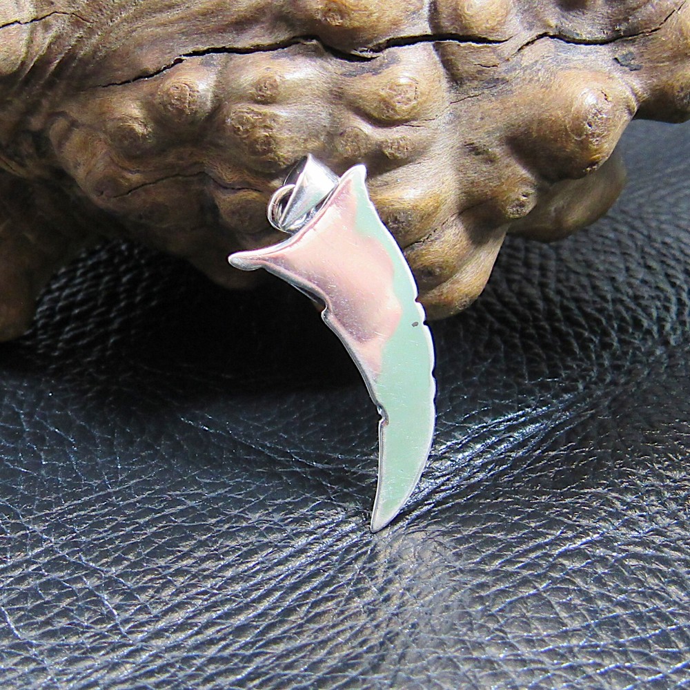 Solid 925 Sterling Silver Tribal Tooth Sabertooth Pendant - Wolf Fang Charm