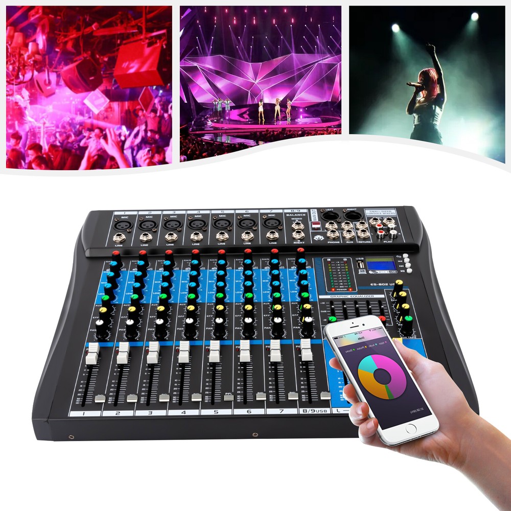 8 Channel Professional Bluetooth Live Studio Audio Mixer USB Mixing Console