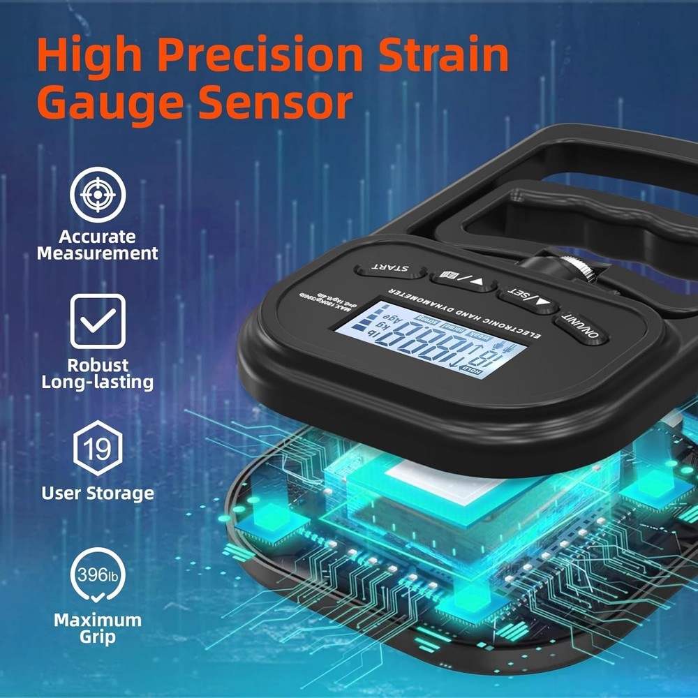 Rechargeable Digital Grip Strength Meter 396lbs with LCD Display