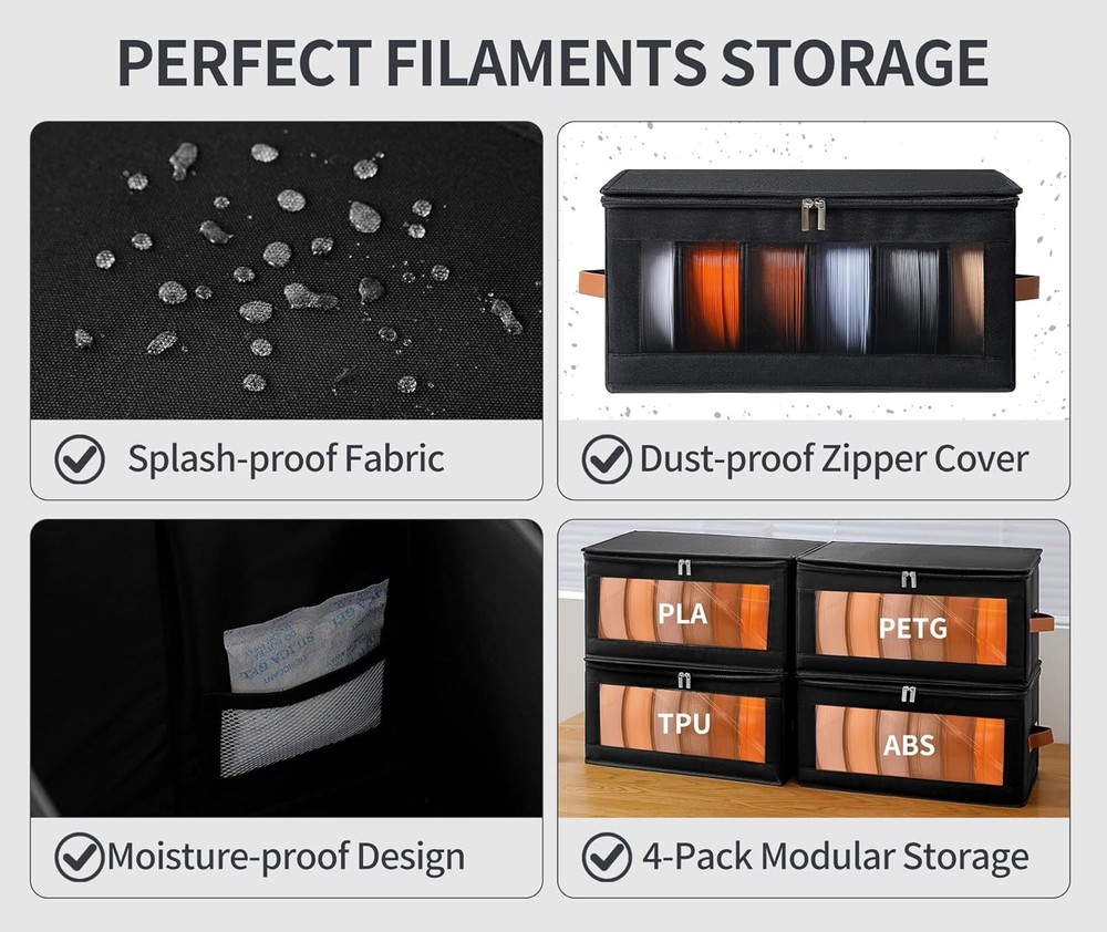 Filament Storage Box - 4 Pack 3D Printer Filament Storage Containers with Desicc