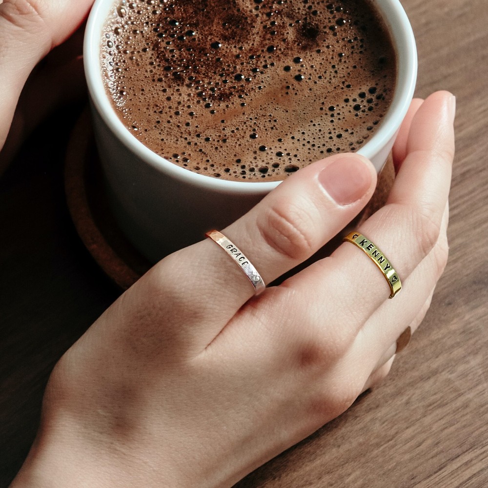 Stacking Name Ring, 3mm, copper, NuGold, sterling silver, handmade
