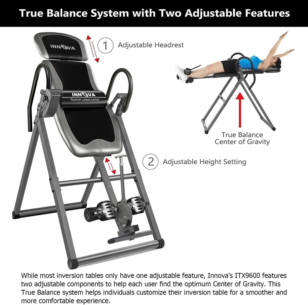 Innova Inversion Table Adjustable Headrest 300lb Capacity