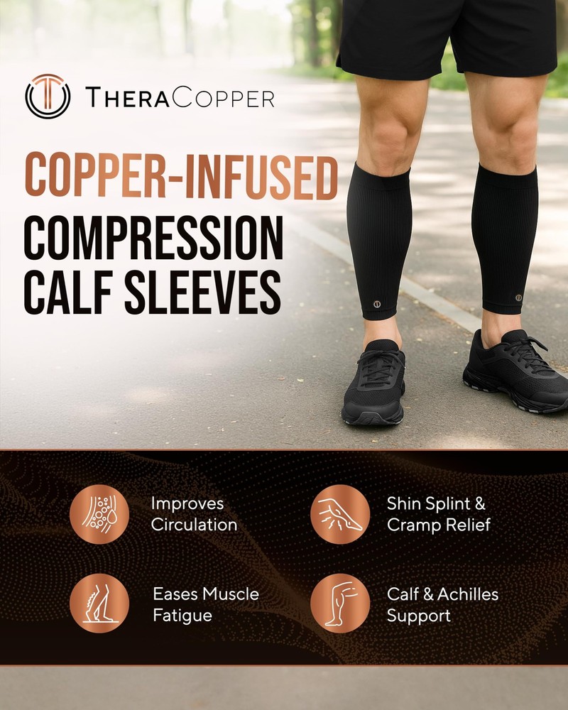 TheraCopper Copper Calf Compression Sleeve — Premium Copper Compression Shin Sle