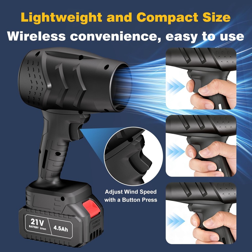 Electric Mini Leaf Blower, Powered Handheld Blower Leaf, Adjustable Black