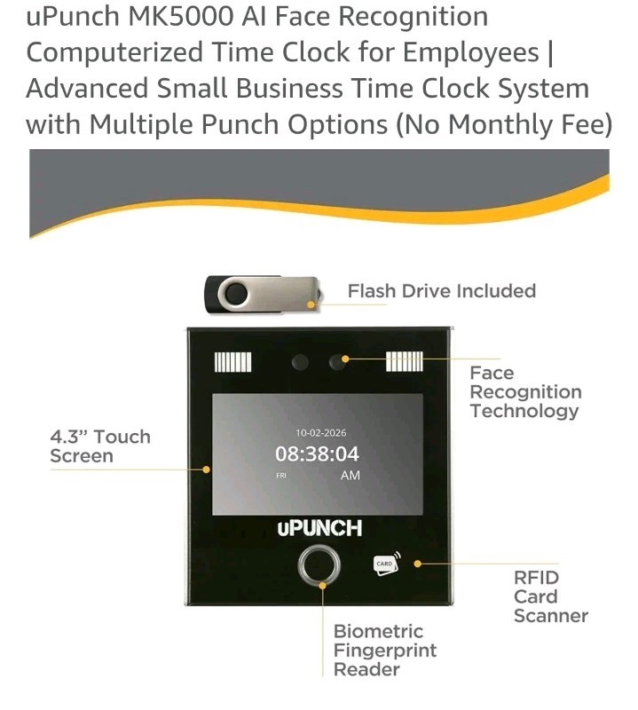 uPunch MK5000 AI Face Recognition Computerized Time Clock for Small Busi(READ⬇️)