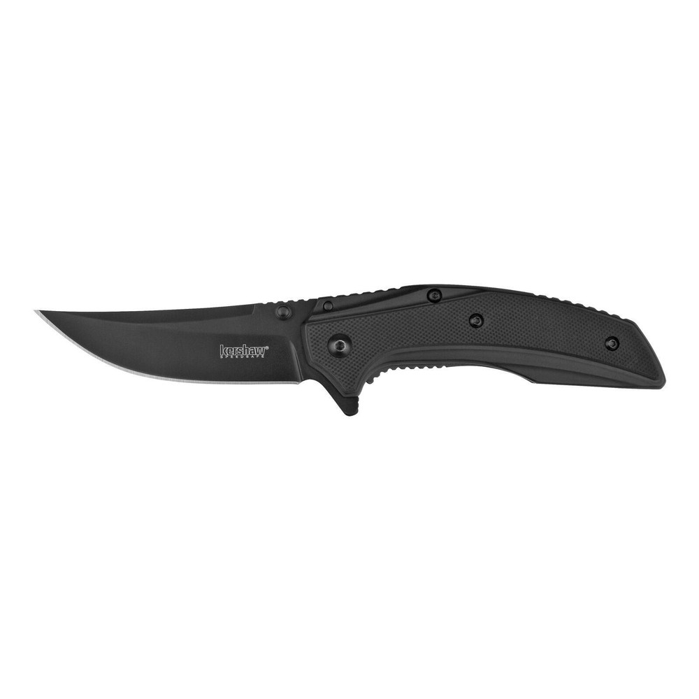 Kershaw Oright Black Folding Knife 3" Plain Edge Trailing Point SpeedSafe G10