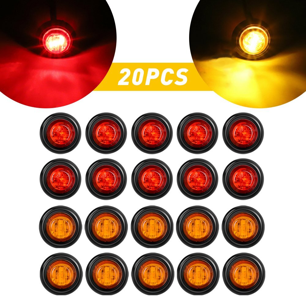 20X 3/4" 12V Marker Lights LED Truck Trailer Round Side Bullet Light Amber Red
