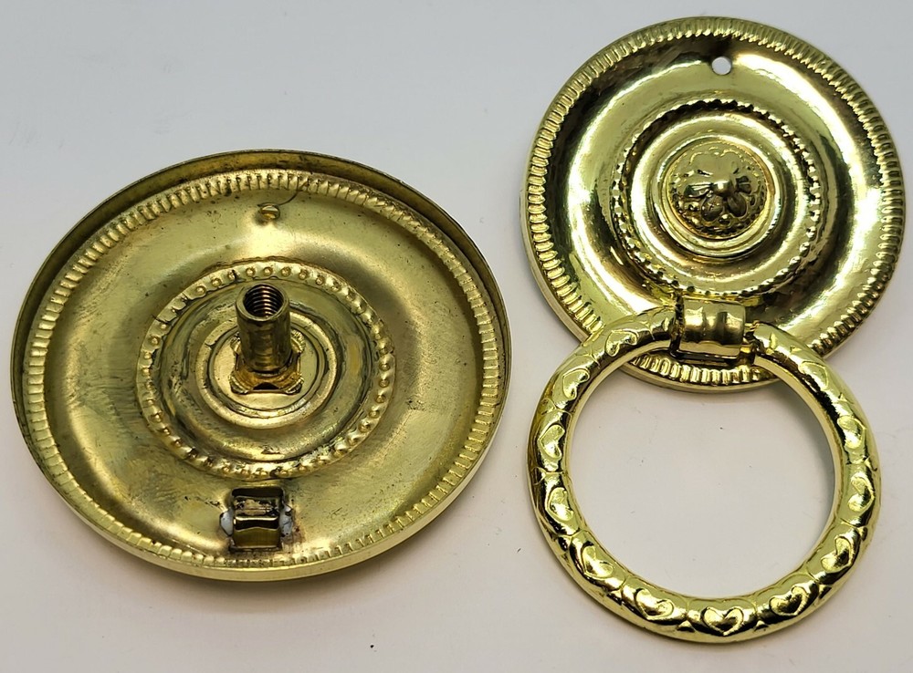 1-5/8" & 2" Diameter Stamped Brass SINGLE POST ring pull knob handle antique new