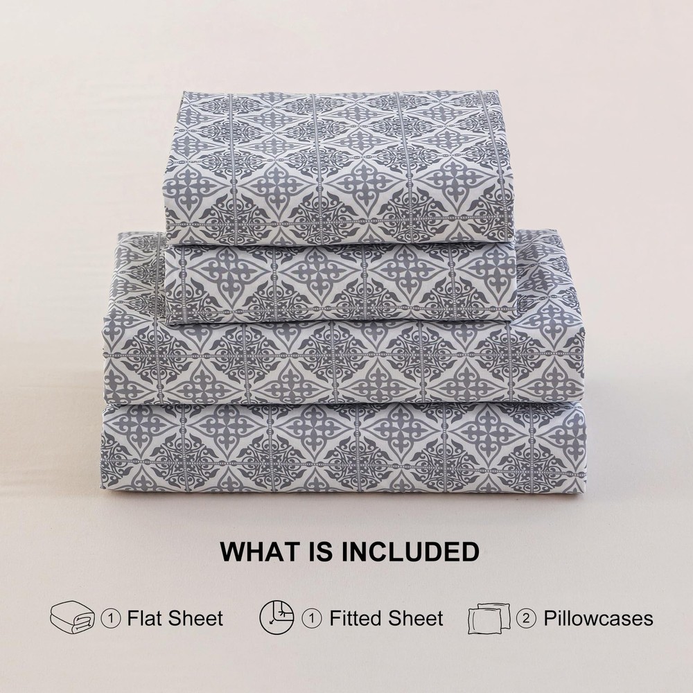 Bed Sheets Queen Size 18” Deep Pocket Queen Sheets Soft Breathable Geometric ...
