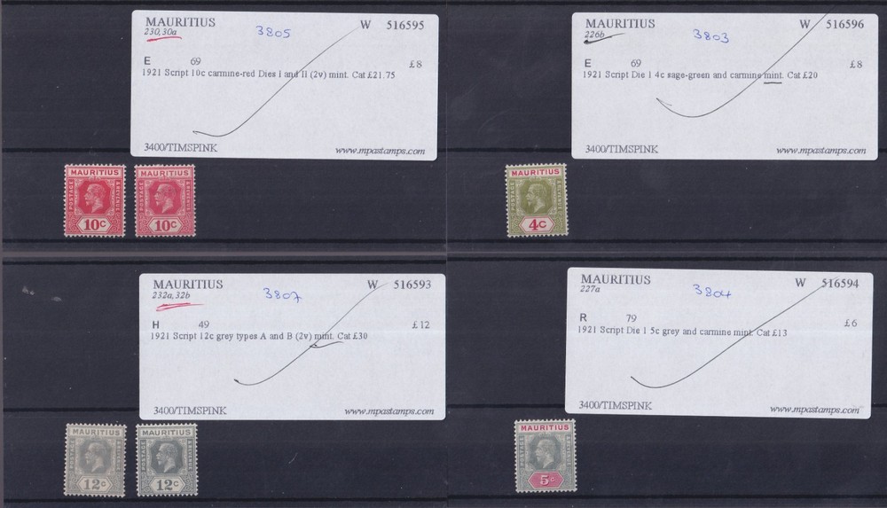 MAURITIUS KGV RANGE MINT