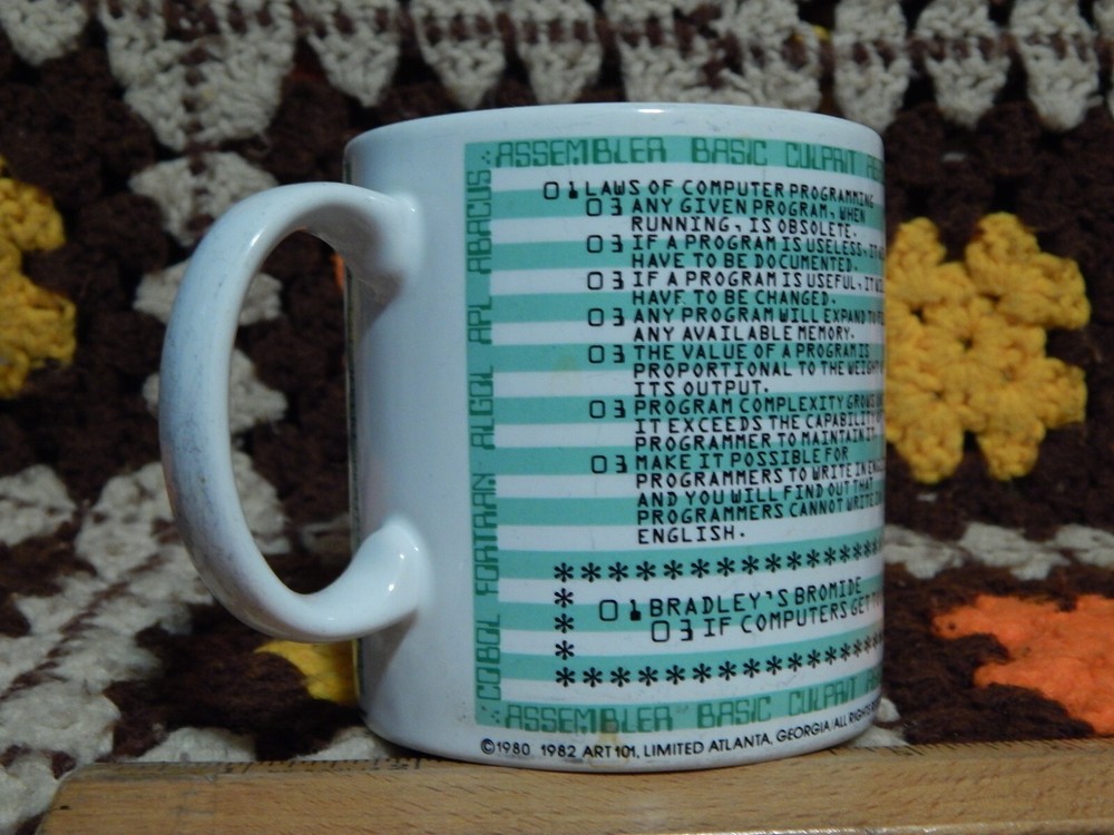 Kenneth Grooms ~ Computer Programming (1982) Ceramic MUG Coffee CUP Art 101