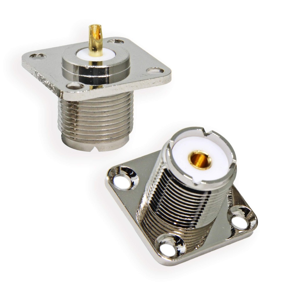 UHF Panel Mount, 5 Pack Female SO239 Chassis Mount 4-Hole Jack 5-Pack, silver