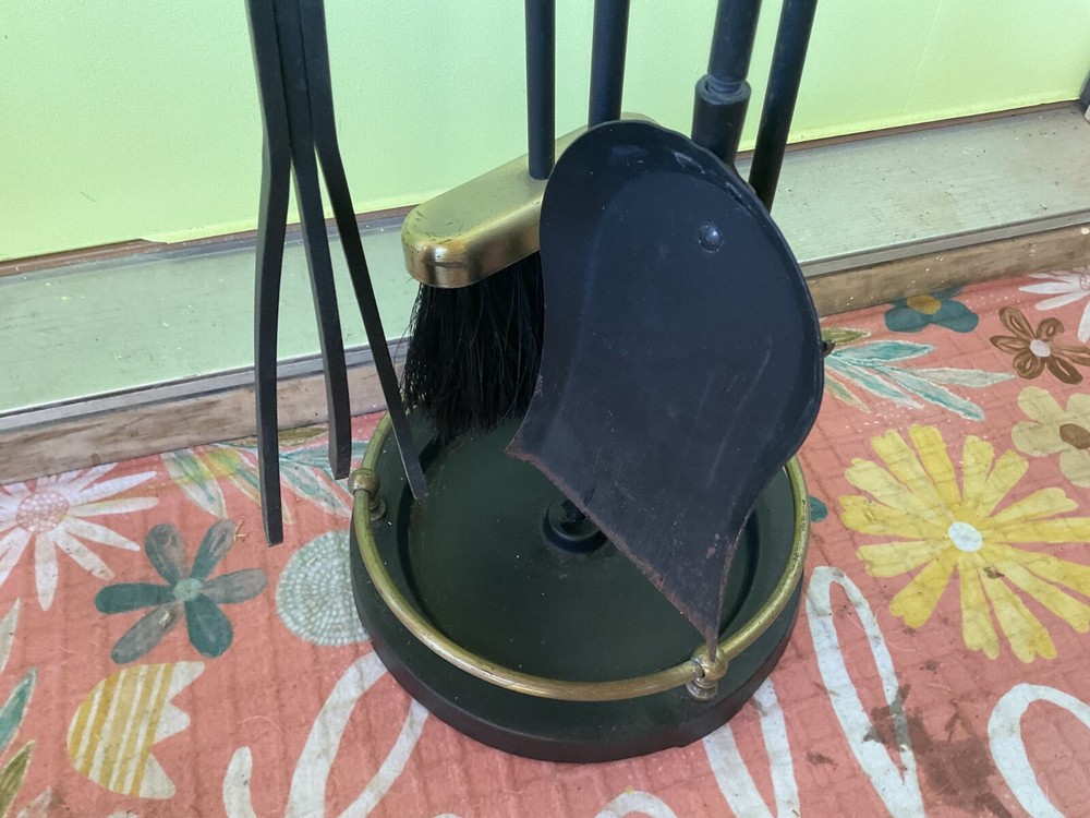 Vintage Cast Brass metal Fireplace Tool Set