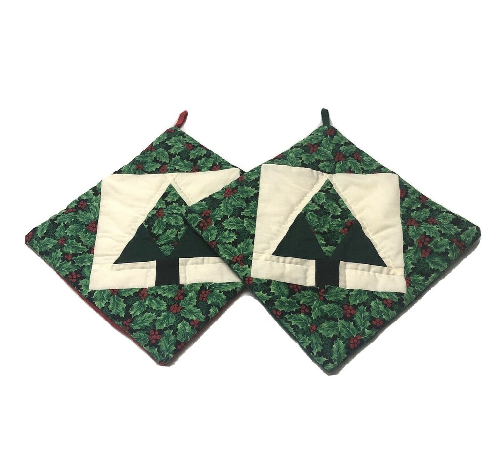 Quilted Pot Holders Christmas Trees Design Handmade