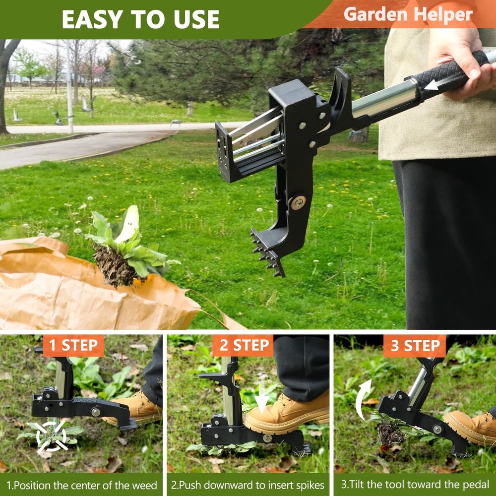 Weed Puller Tool, 4-Claw Stand Up Weed Puller Tool with Long Handle, Adjustab...