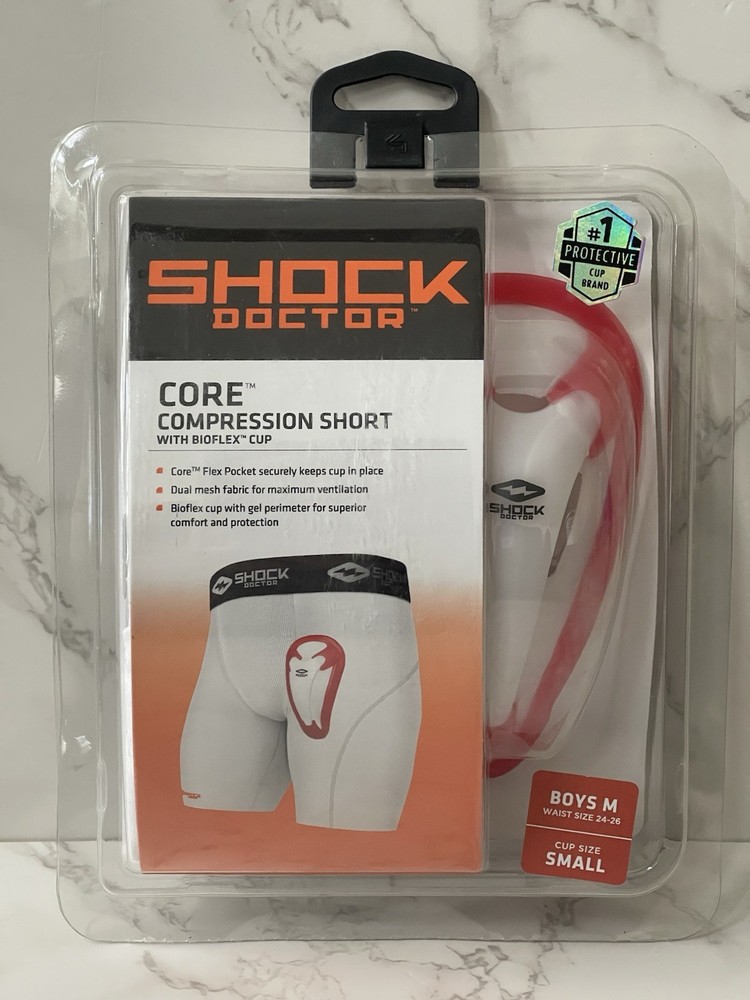 Shock Doctor Core Compression Short w/ Bioflex Cup Boys Medium White New