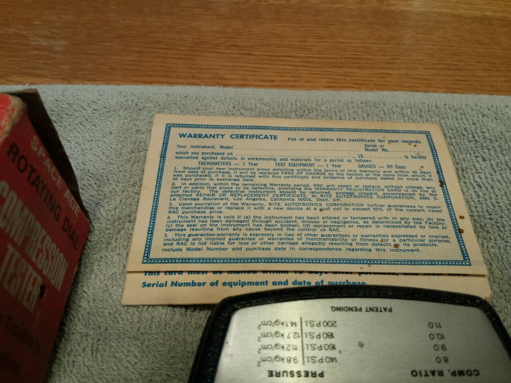 RAC Rotating Dial IC Engine Compression Tester Model 1535 Original Box USA