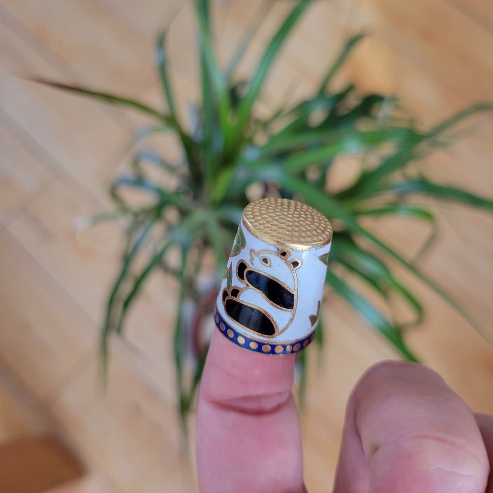 Vintage Cloisonne Panda Bear Thimble