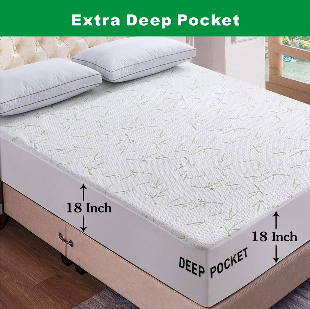 Nature Bamboo Mattress Protector Extra Deep Pocket 100% Waterproof Bed Cover