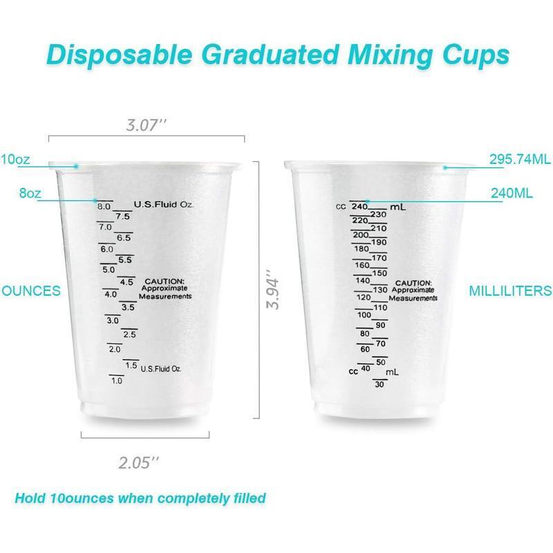 100pcs 8oz Clear Plastic Measuring Scale Cups W/ Stirring Sticks Polyethylene US