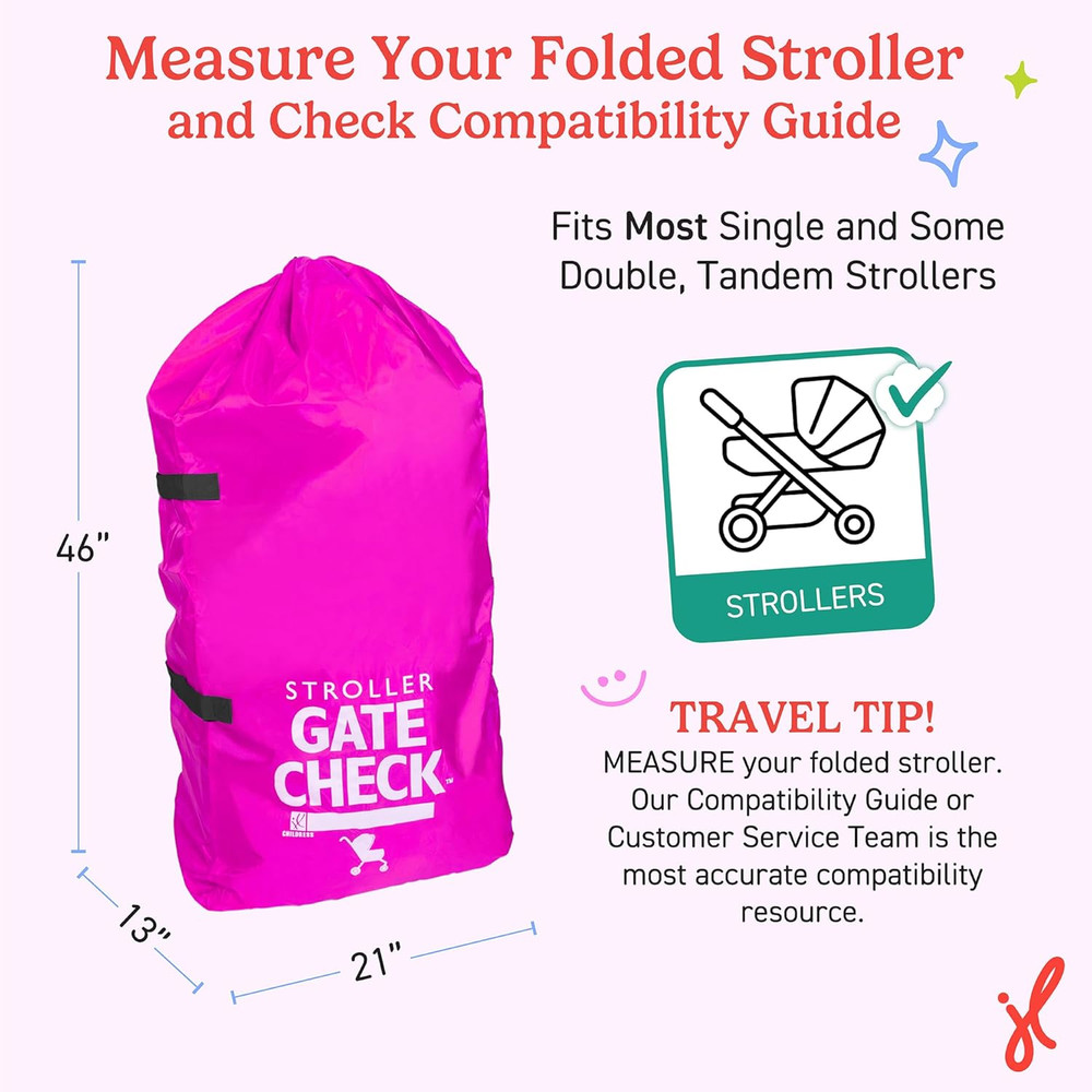 Neon Pink Gate Check Bag for Single & Double Strollers