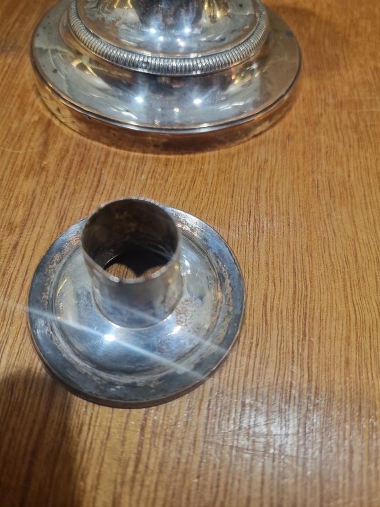 Pair Antique Silver Plated Neoclassical Candlesticks