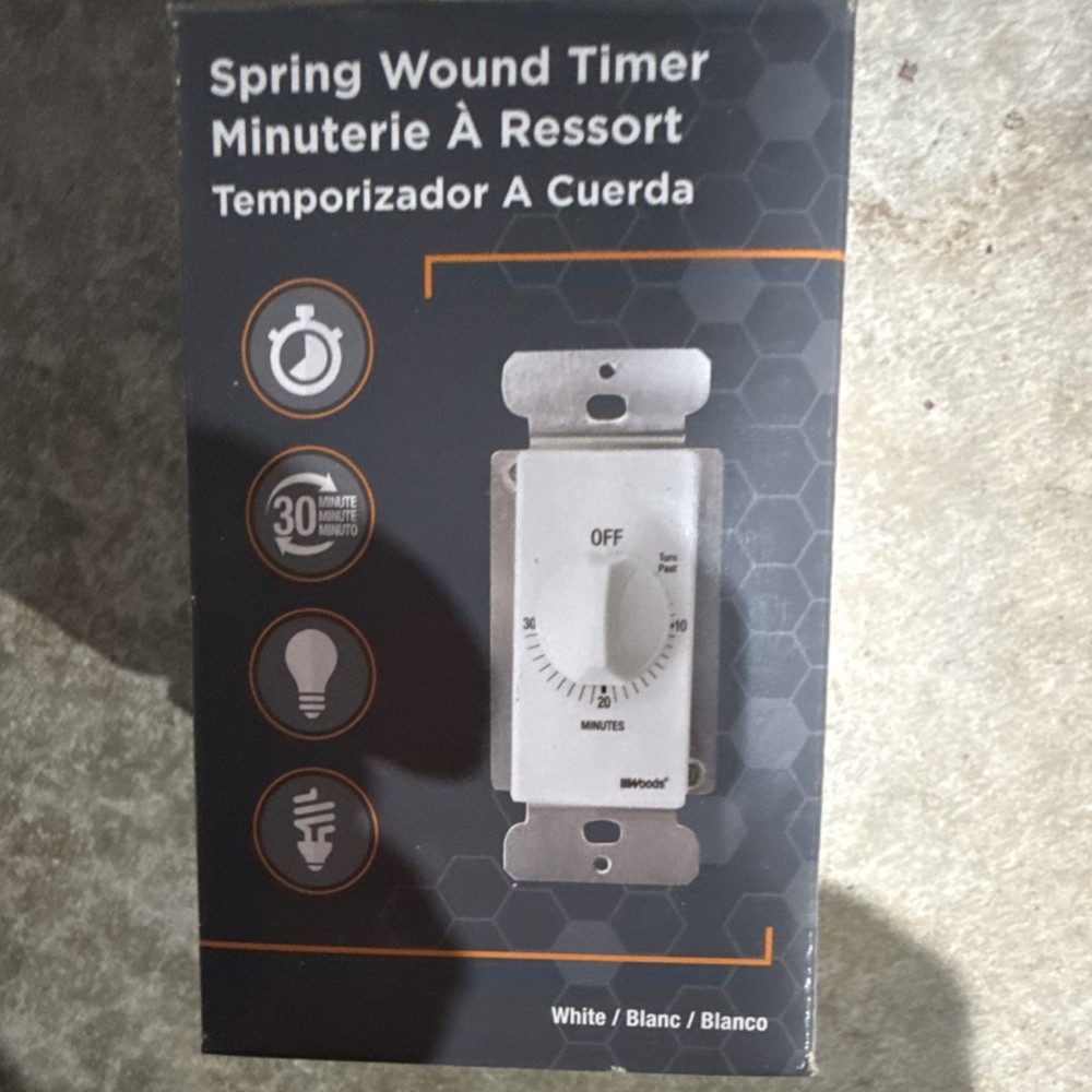 Woods Timer Wall Switch White Dial Auto-Off Fits Decorator & Standard Plate