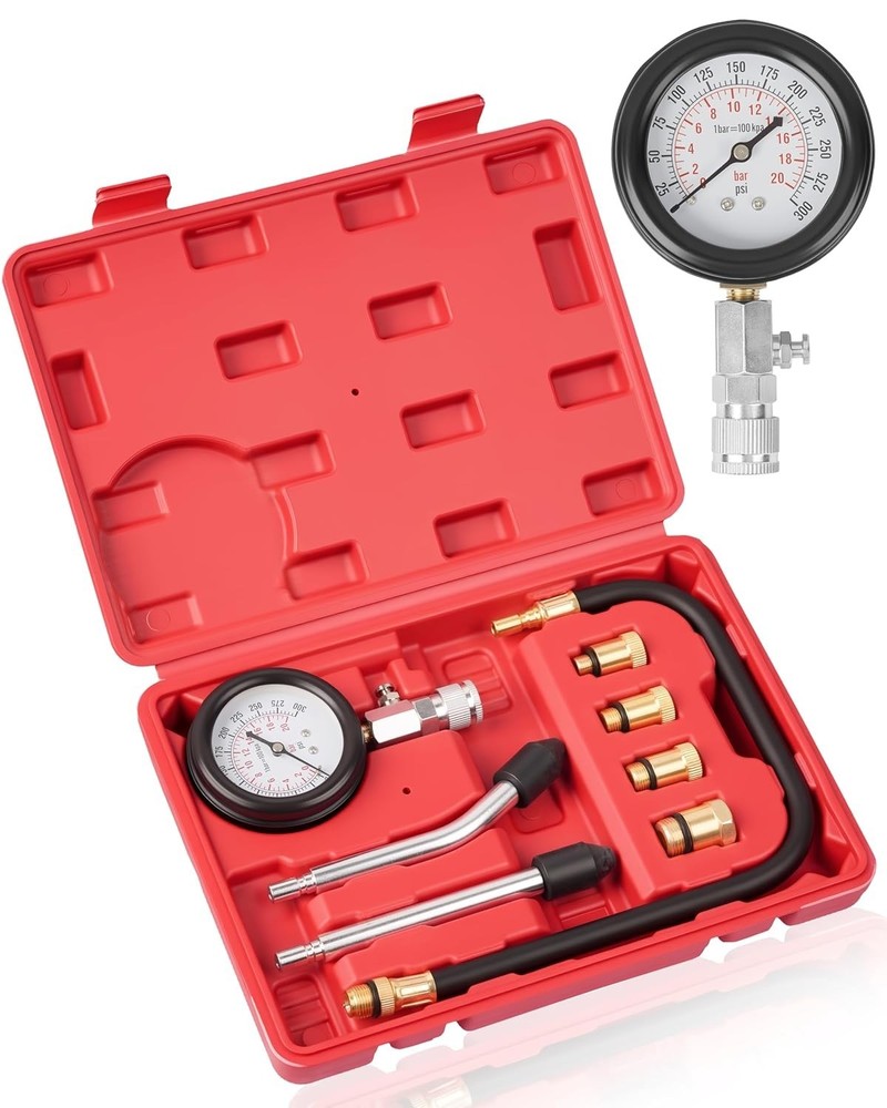 Versatile Engine Compression Tester for Automotives & Motorcycles - 8 Piece Set