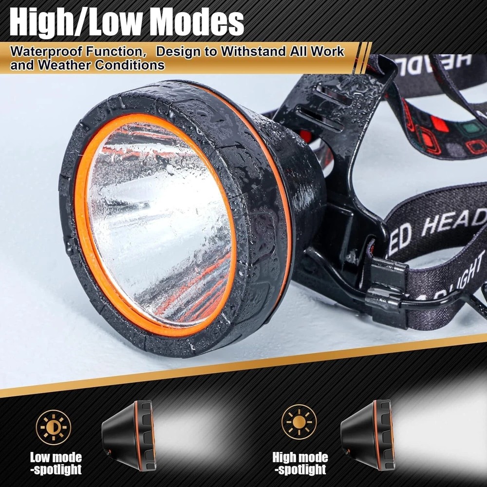 ED Rechargeable Headlamp, Super Bright Waterproof Headlight Spotlight, Hard Hat