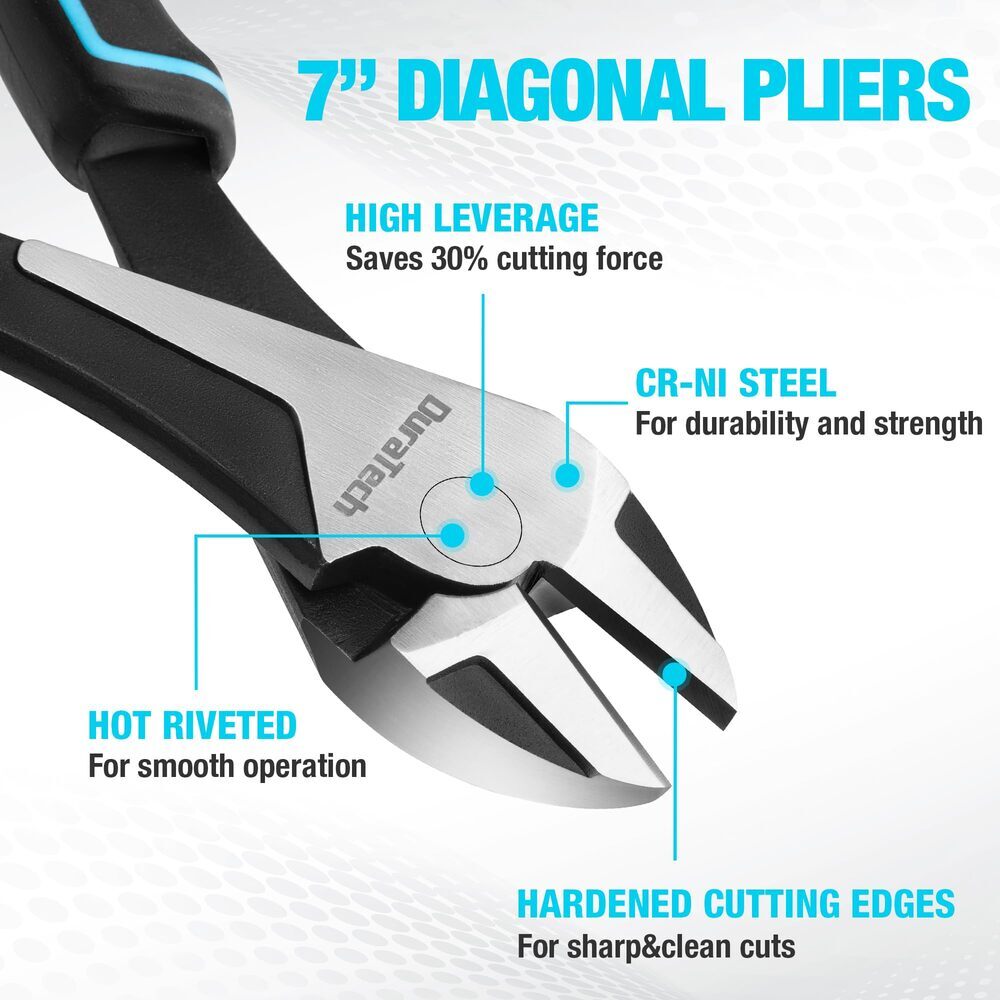 DURATECH 7" High Leverage Diagonal Cutting Plier Cr-Ni Wire Cutters Side Cutters