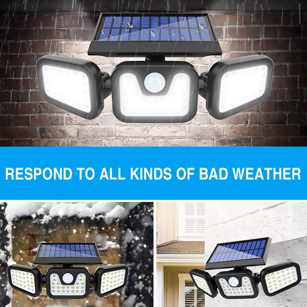 Solar Lamp Security Lights Motion Sensor 3 Head 6000LM Adjustable Flood Lights